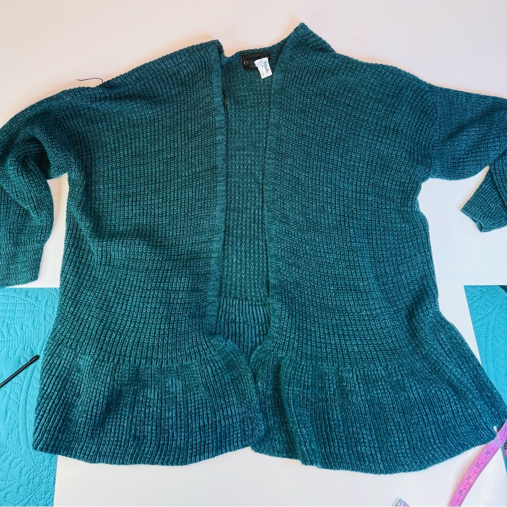Absolutely Creative Worldwide Teal Chunky Knit Open Front Cardigan 3X USA Made - Picture 5 of 10